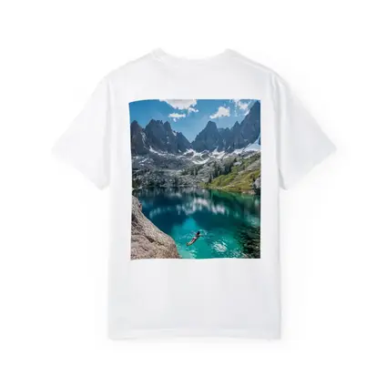 Person Swimming Alpine Lake Jagged Mountain Peaks