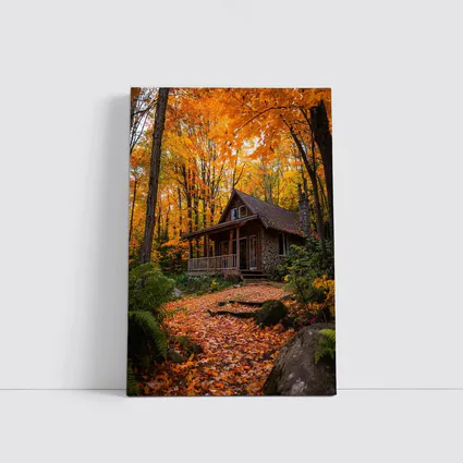 Rustic Stone Cabin Autumn Forest Path