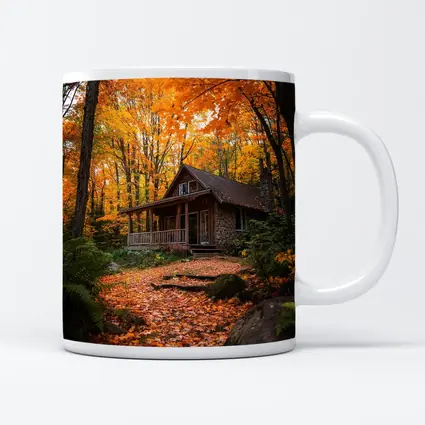 Rustic Stone Cabin Autumn Forest Path