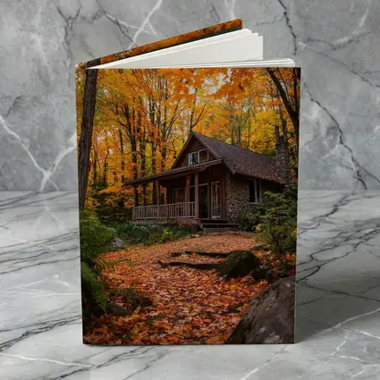 Rustic Stone Cabin Autumn Forest Path