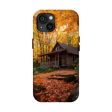 Rustic Stone Cabin Autumn Forest Path