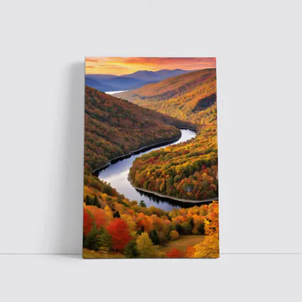 Autumn River Valley Winding Through Fall Forest
