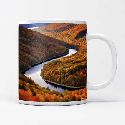 Autumn River Valley Winding Through Fall Forest