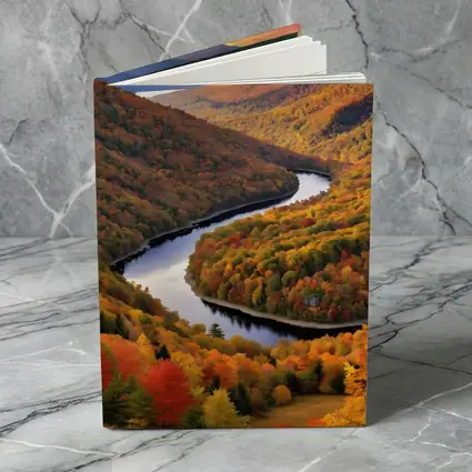 Autumn River Valley Winding Through Fall Forest