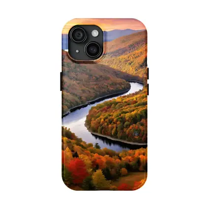 Autumn River Valley Winding Through Fall Forest