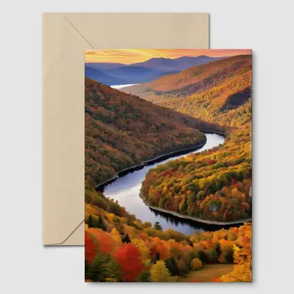 Autumn River Valley Winding Through Fall Forest