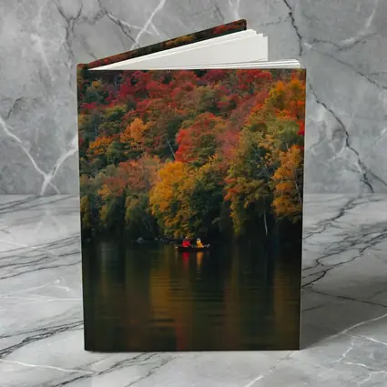 Canoe On Autumn Lake Red Foliage Forest