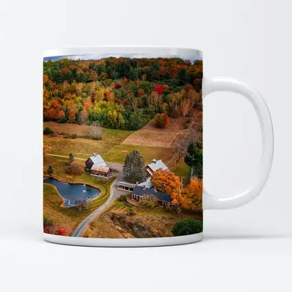 Aerial Vermont Farm Autumn Foliage Countryside