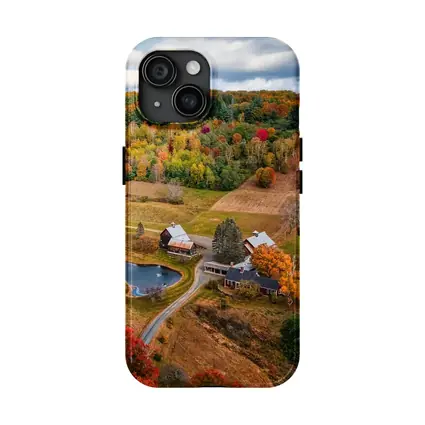 Aerial Vermont Farm Autumn Foliage Countryside