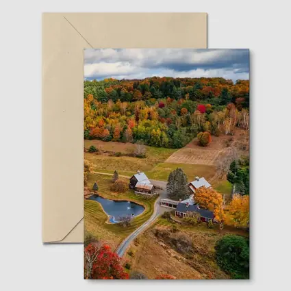 Aerial Vermont Farm Autumn Foliage Countryside