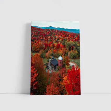 Red Barn Silo Autumn Forest Mountains