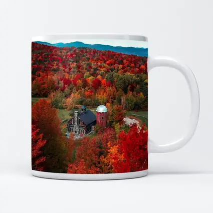 Red Barn Silo Autumn Forest Mountains
