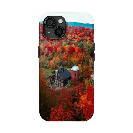 Red Barn Silo Autumn Forest Mountains