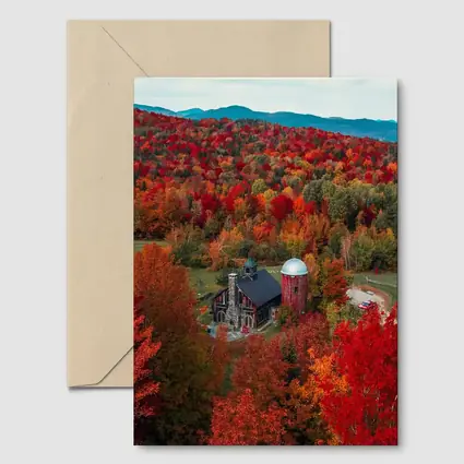 Red Barn Silo Autumn Forest Mountains