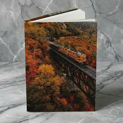 Yellow Train On Trestle Bridge Autumn Mountains