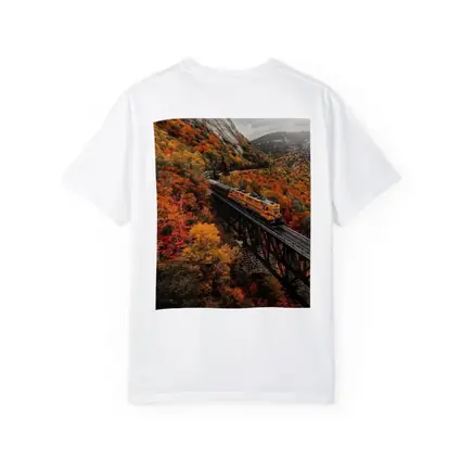 Yellow Train On Trestle Bridge Autumn Mountains