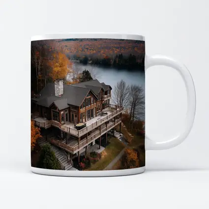 Luxury Lake House Autumn Forest Aerial View