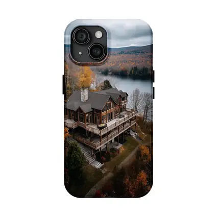 Luxury Lake House Autumn Forest Aerial View