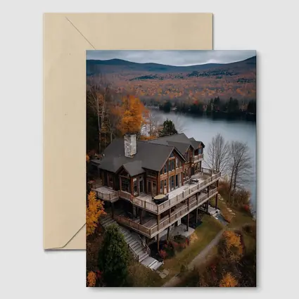 Luxury Lake House Autumn Forest Aerial View