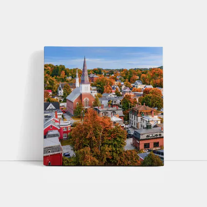 Vermont Town Aerial View Autumn Foliage