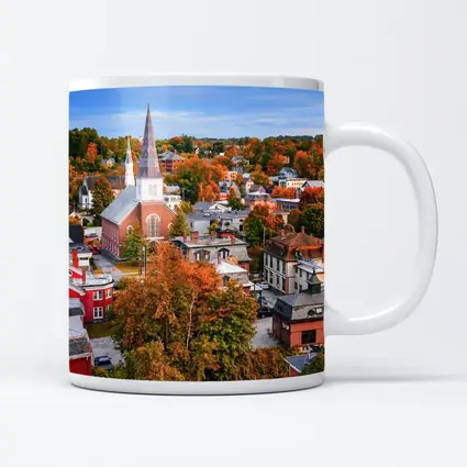 Vermont Town Aerial View Autumn Foliage