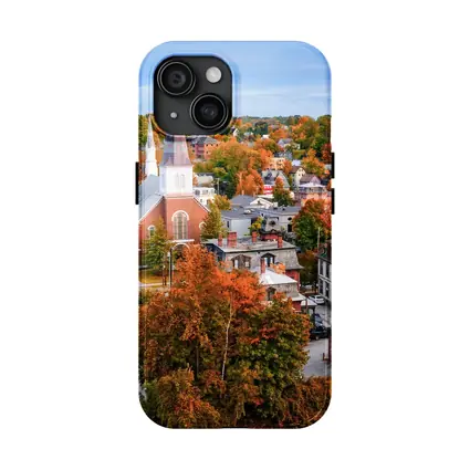 Vermont Town Aerial View Autumn Foliage