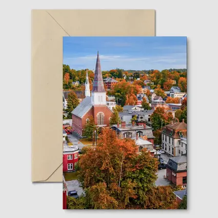 Vermont Town Aerial View Autumn Foliage