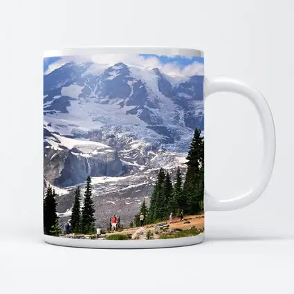 Mount Rainier Glacier Hikers Pine Trees