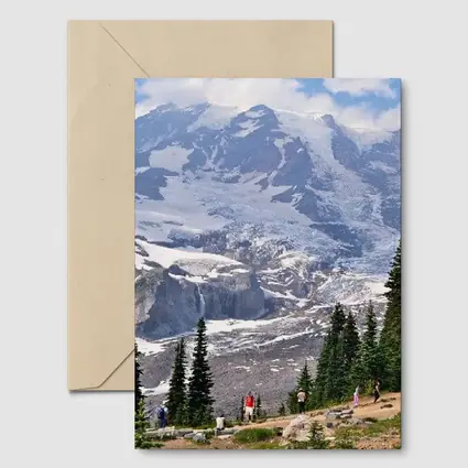 Mount Rainier Glacier Hikers Pine Trees