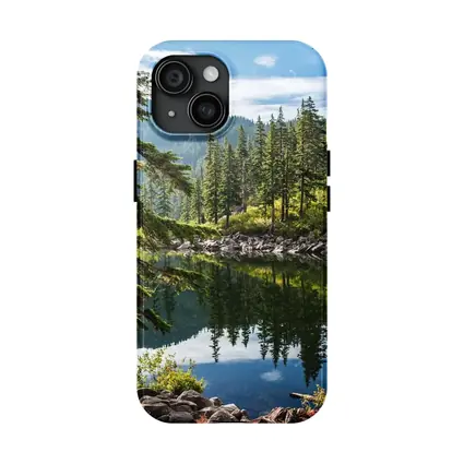 Alpine Lake Reflecting Pine Forest Mountains