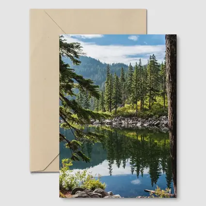 Alpine Lake Reflecting Pine Forest Mountains