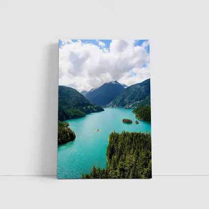 Turquoise Mountain Lake Aerial Forest View