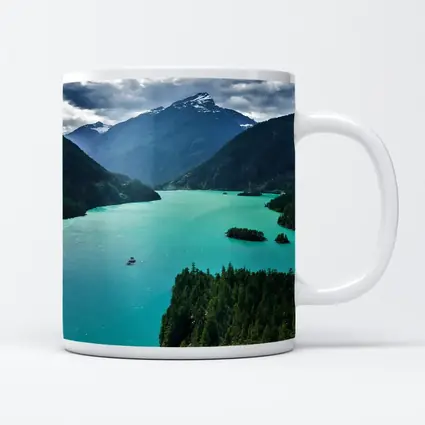 Turquoise Mountain Lake Forest Aerial View