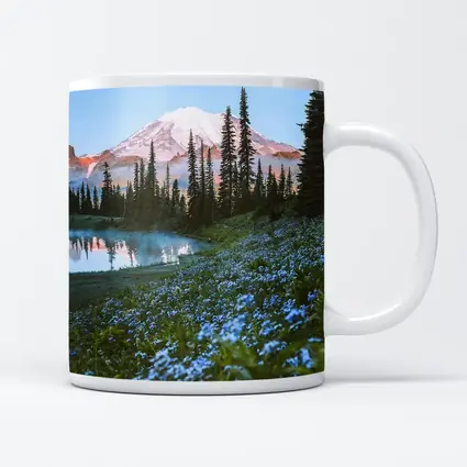 Mount Rainier Blue Wildflowers Alpine Lake