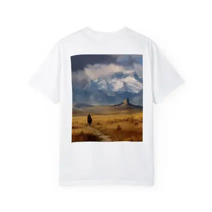 Lone Cowboy Riding Toward Snow Capped Mountains