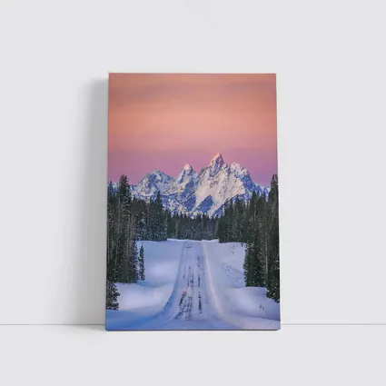Snow Road Grand Teton Mountains Pink Sky
