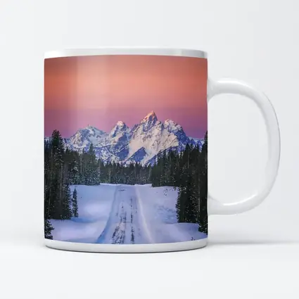 Snow Road Grand Teton Mountains Pink Sky