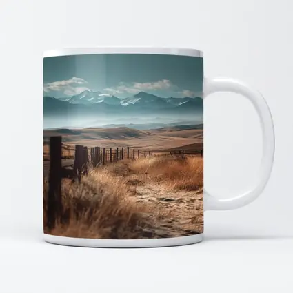 Golden Prairie Fields Snow Capped Mountains