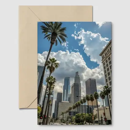 Los Angeles Downtown Skyline Palm Trees Street
