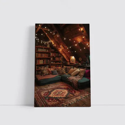 Cozy Bohemian Attic Reading Room String Lights