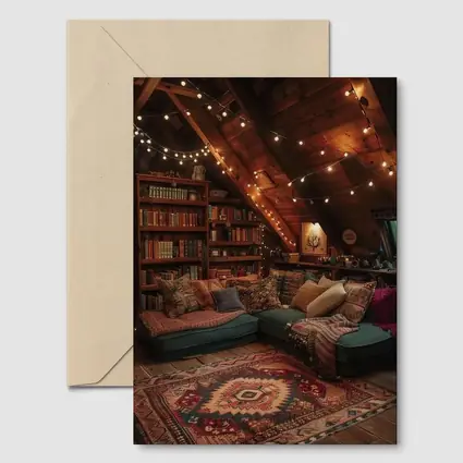 Cozy Bohemian Attic Reading Room String Lights