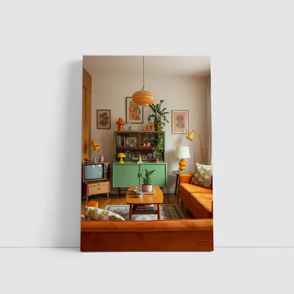 Retro Living Room Green Cabinet Orange Sofa