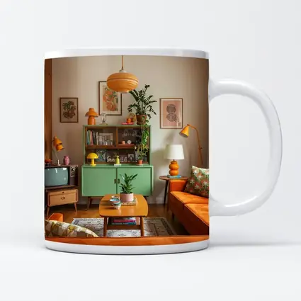 Retro Living Room Green Cabinet Orange Sofa