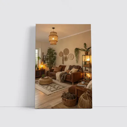 Boho Living Room Warm Brown Interior