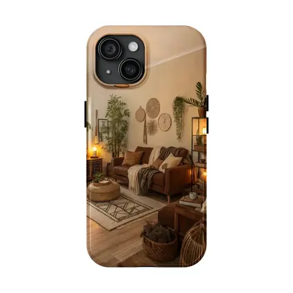 Boho Living Room Warm Brown Interior