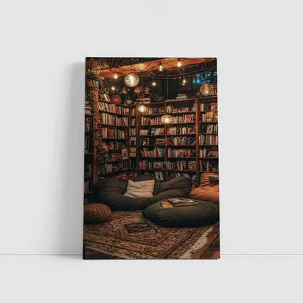 Cozy Home Library Reading Nook Warm Lights