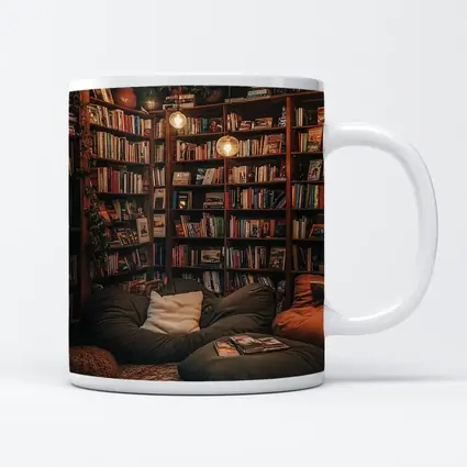 Cozy Home Library Reading Nook Warm Lights