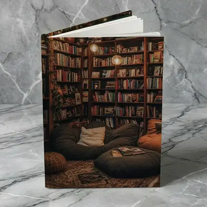 Cozy Home Library Reading Nook Warm Lights