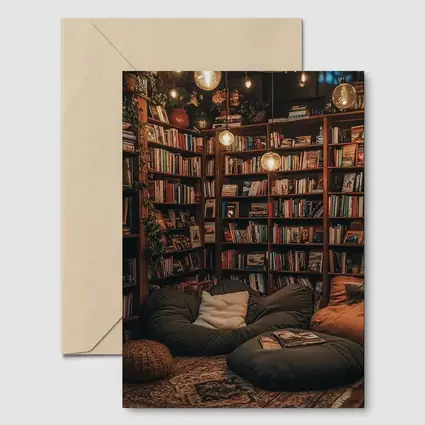Cozy Home Library Reading Nook Warm Lights
