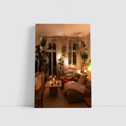 Cozy Boho Living Room Warm Candlelight Plants